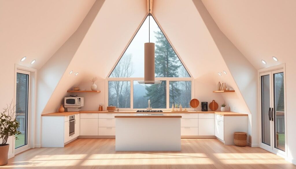 minimalist A-frame kitchen design